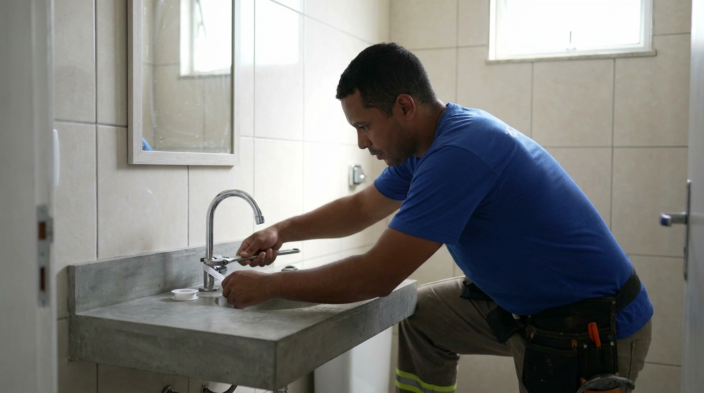 Encanador instalando torneira em Juiz de Fora‑MG