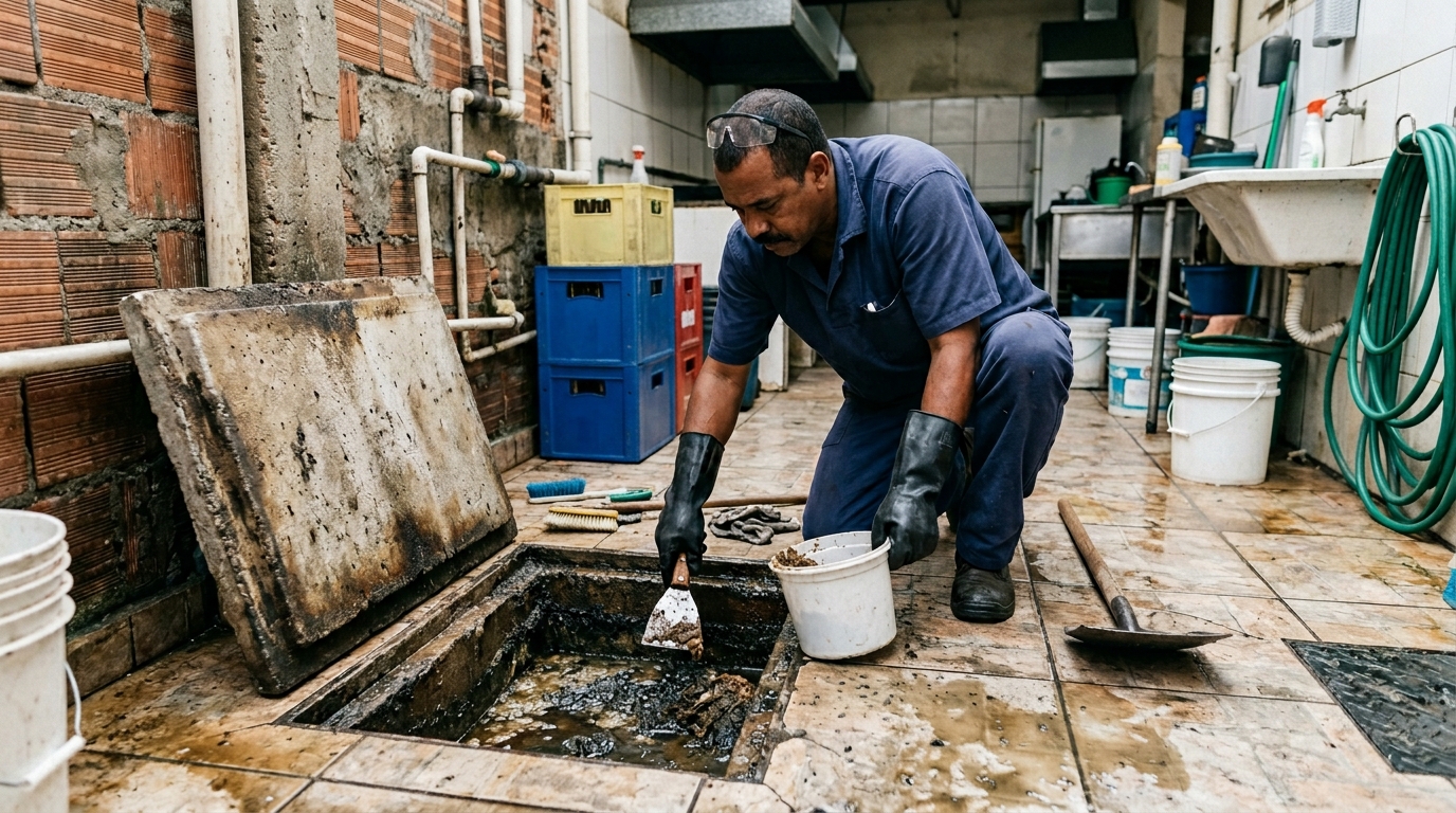 Limpeza de caixa de gordura residencial em Juiz de Fora‑MG